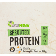Iron Vegan Sprouted Protein Peanut Chocolate Chip 12 Protein Bar x 62 g (744 g)