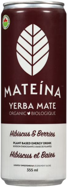 Mateina Yerba Mate Boisson Énergisante à Base de Plantes Hibiscus et Baies Biologique 355 ml