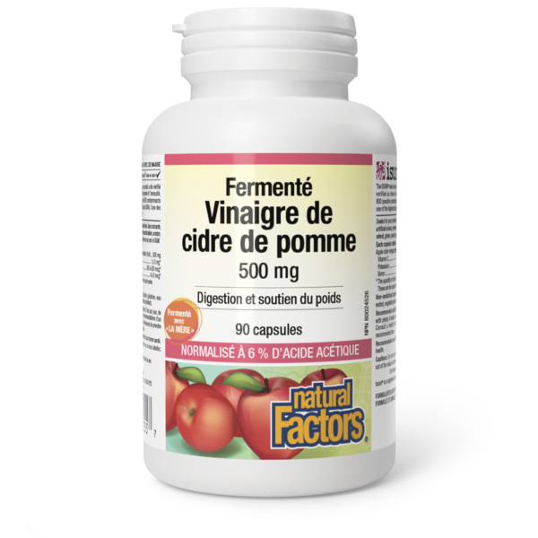 Natural Factors Vinaigre de cidre de pommes 500 mg  500 mg  90 capsules
