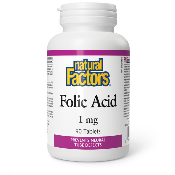 Natural Factors Acide folique  1 mg  90 comprimés