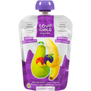 Love Child Organics Fruits, Yogourt + Grains Biologiques Poires Bananes Mûres Framboises 8 Mois + 128 ml
