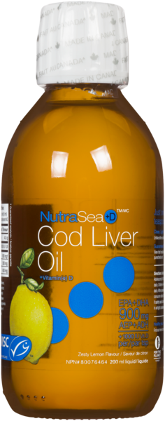 NutraSea +D Liquide Cod Liver Oil +Vitamine D Saveur de Citron 200 ml