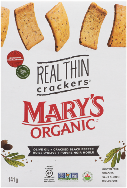Mary's Organic Real Thin Crackers Huile d'Olive + Poivre Noir Moulu Biologique 141 g