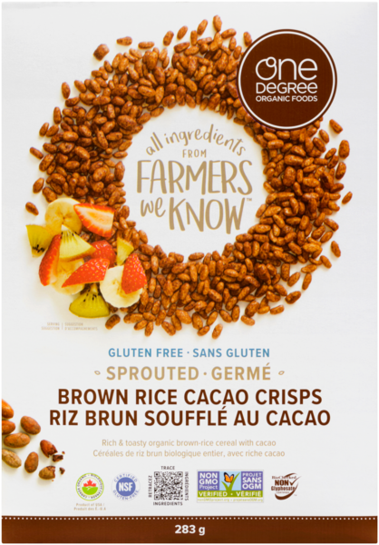 One Degree Organic Foods Riz Brun Soufflé au Cacao Germé 283 g