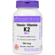 Preferred Nutrition Vitamine K2 MK-7 100 mcg 60 Capsules Végétariennes