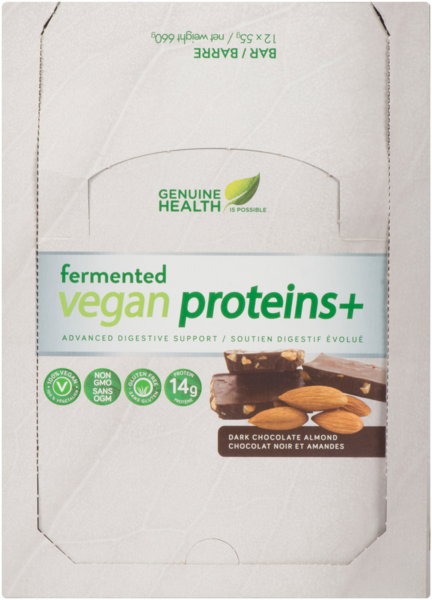 Genuine Health Fermented Vegan Proteins+ Bar, Amande Chocolat Noir