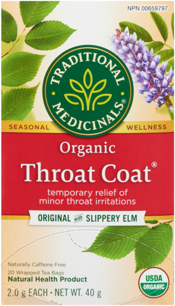 Traditional Medicinals Throat Coat Original with Slippery Elm Organic 20 Wrapped Tea Bags x 2.0 g (40 g)