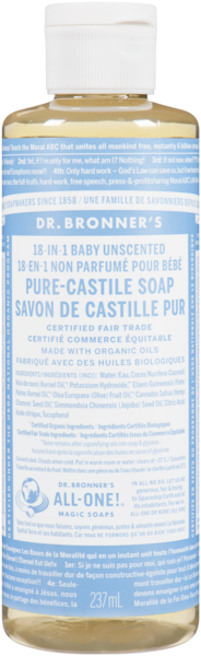 Dr. Bronner's Savon de Castille Pur 18-en-1 Non Parfumé pour Bébé 237 ml