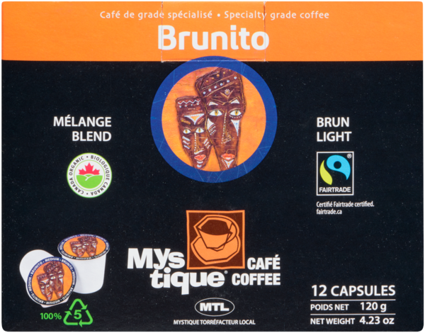 Café Mystique Coffee Café de Grade Spécialisé Brunito Mélange Brun 12 Capsules 120 g