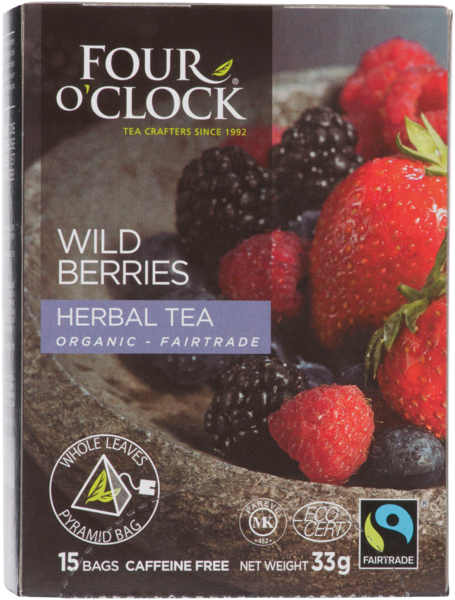 Four O'Clock Organic Herbal Tea Wild Berries Caffeine Free 15 Bags 33 g