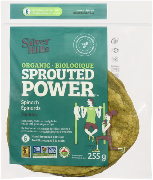 Silver Hills Sprouted Power Tortillas Épinards Biologique 6 Tortillas Étirées à la Main 255 g