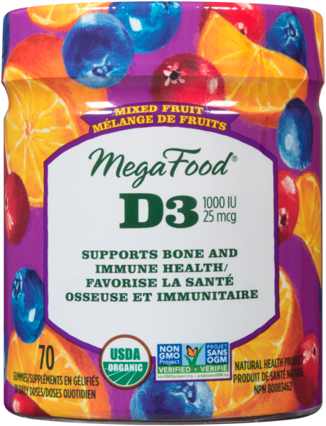 Megafood Vitamine D-3 Bien-Être Mélange de Fruits 70 Gelifiés