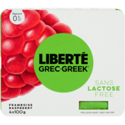 Liberté Greek Yogourt Raspberry 0 % M.F. 4 x 100 g