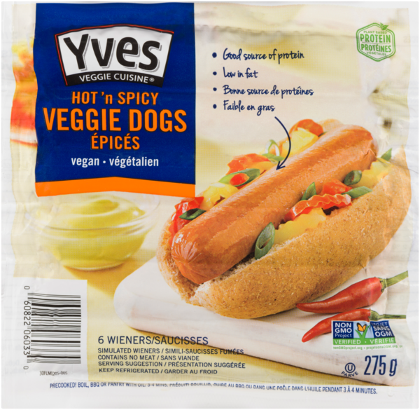 Yves Veggie Cuisine Simili-Saucisses Fumées Veggie Dogs Épicés 6 Saucisses 275 g