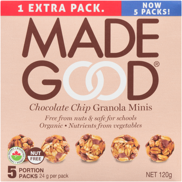Made Good Bouchées Granola Pépites de Chocolat 5 Emballages d'Une Portion x 24 g (120 g)