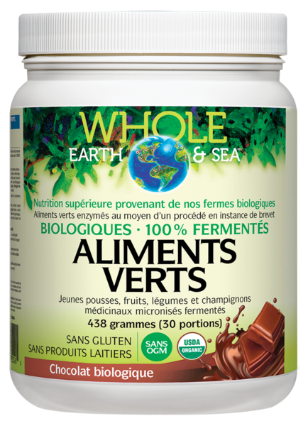 Whole Earth & Sea® Aliments verts biologiques fermentés   438 g poudre Chocolat biologique