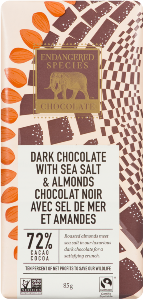 Endangered Species Chocolate Chocolat Noir avec Sel de Mer et Amandes 85 g