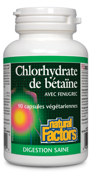 Natural Factors Chlorhydrate de bétaïne avec fenugrec   90 capsules végétariennes