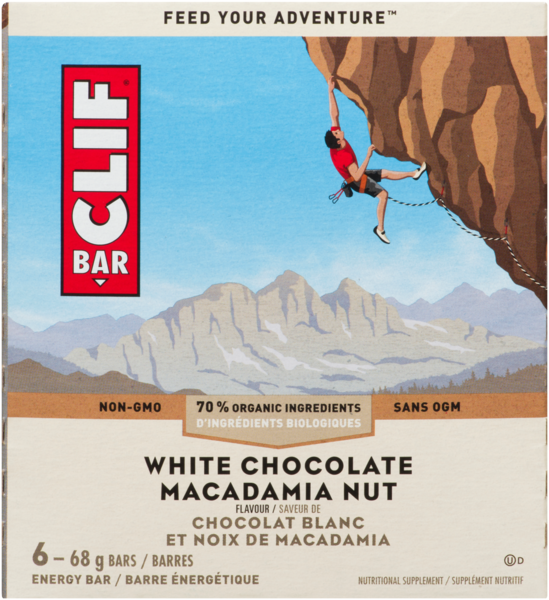 Clif Bar Barre Énergétique Saveur de Chocolat Blanc et Noix de Macadamia 6 Barres x 68 g