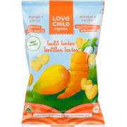 Love Child Organics Lentilles Lovies Collation de Lentille Biologique Mangue + Carotte 9+ Mois 25 g