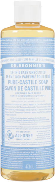 Dr. Bronner's Savon de Castille pur 18-en-1 Non Parfumé pour Bébé 473 ml