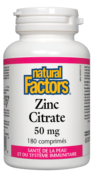 Natural Factors Zinc Citrate  50 mg  180 comprimés
