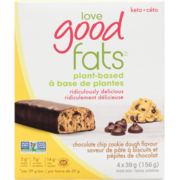 Love Good Fats Saveur de Pâte à Biscuits et Pépites de Chocolat 4 Barres Collations x 39 g (156 g)