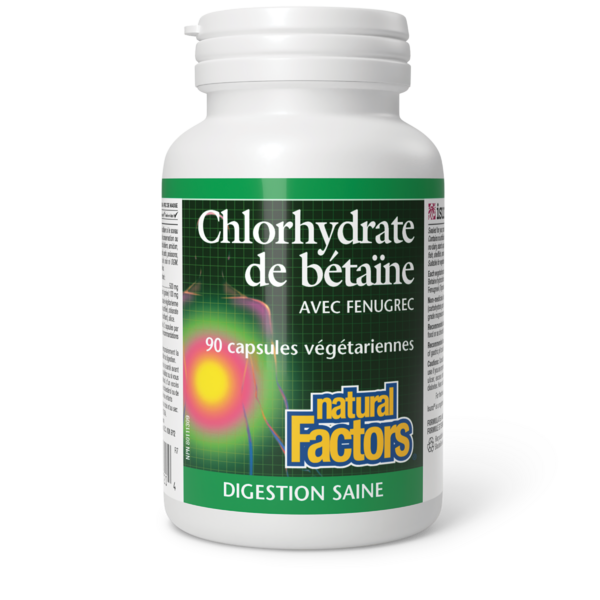 Natural Factors Chlorhydrate de bétaïne avec fenugrec   90 capsules végétariennes