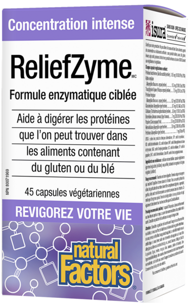 Natural Factors ReliefZyme(MD)   concentration intense     45 capsules végétariennes