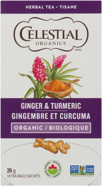 Celestial Organics Herbal Tea Ginger & Turmeric Organic 18 Tea Bags 26 g