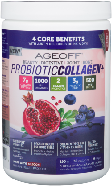AgeOff ProbioticCollagen+ Mélange en Poudre Effusion de Grenade et Bleuets 190 g