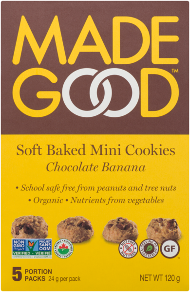Made Good Mini-Biscuits Moelleux Chocolat Banane 5 Emballages d'une Portion x 24 g (120 g)