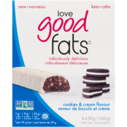 Love Good Fats Saveur de Biscuits et Crème 4 Barres Collations x 39 g (156 g)