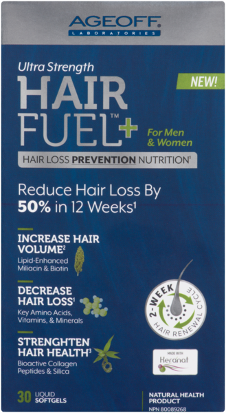AgeOff Hair Fuel+ Nutrition Préventive Contre la Perte Capillaire Force Ultra pour Hommes et Femmes 30 Gélules Liquides