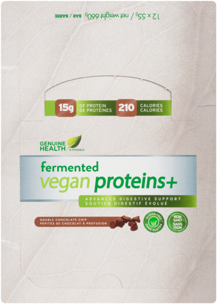 Genuine Health Fermented Vegan Proteins+ Barre,Double pépites Chocolat