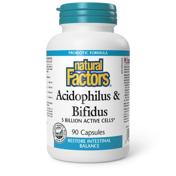 Natural Factors Acidophilus et Bifidus  5 milliards de cellules actives  90 capsules