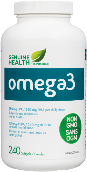 Genuine Health Omega3+, Omega huile de poisson , 360mg EPA, 240mg DHA