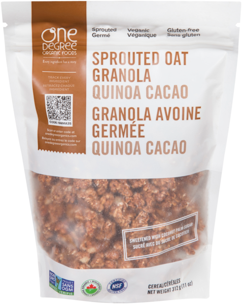 One Degree Organic Foods Granola Avoine Germée Quinoa Cacao Céréales 312 g