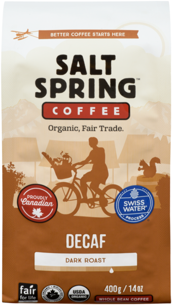 Salt Spring Coffee Café en Grains Décaféiné Torréfaction Foncée 400 g