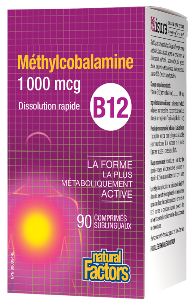 Natural Factors B12 Méthylcobalamine  1 000 mcg  90 comprimés sublinguaux