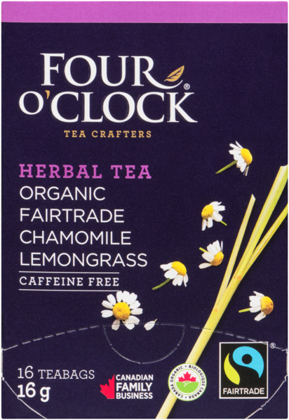 Four O'Clock Herbal Tea Organic Fairtrade Chamomile Lemongrass 16 Teabags 16 g