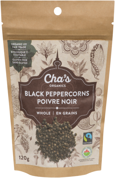 Cha's Organics Poivre Noir en Grains 120 g