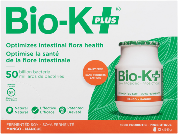 Bio-K+ Probiotique à boire végétalien - Mangue - 12 pots
