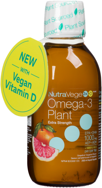 NutraVege 2x +D Omega-3 Plant Liquide Saveur Pamplemousse et Tangerine 200 ml