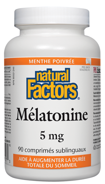 Natural Factors Mélatonine  5 mg  90 comprimés sublinguaux menthe poivrée
