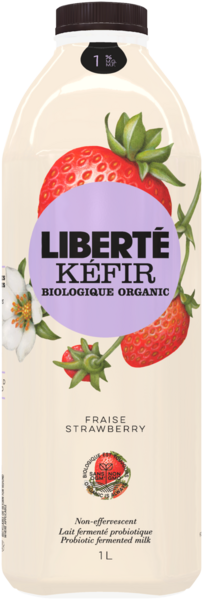 Liberté Kéfir Lait Fermenté Probiotique Fraise Biologique 1 % M.G. 1 L