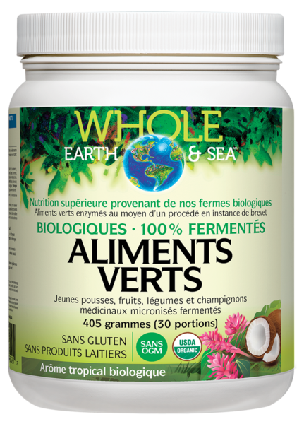 Whole Earth & Sea® Aliments verts biologiques fermentés   405 g poudre Arôme tropical biologique