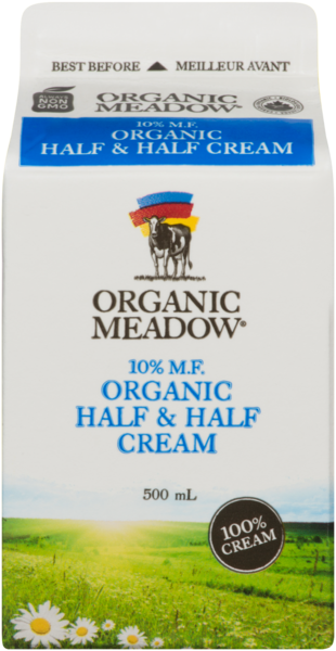 Organic Meadow Crème Moitié-Moitié Biologique 10 % M.G. 500 ml