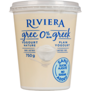 Riviera Yogourt Nature Grec Sans Lactose 0% M.G. 750 g