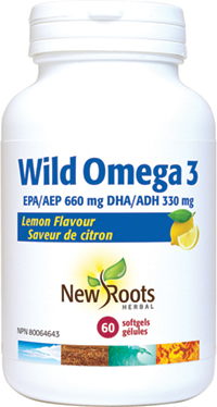 New Roots Oméga 3 Sauvage AEP 660 mg ADH 330 mg Saveur de citron